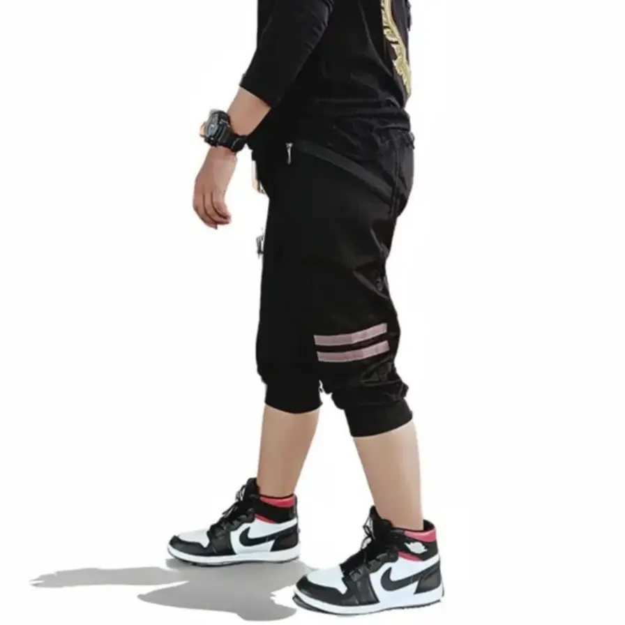 Celana Jogger 3/4 Kain Katun Hitam Santai Sport