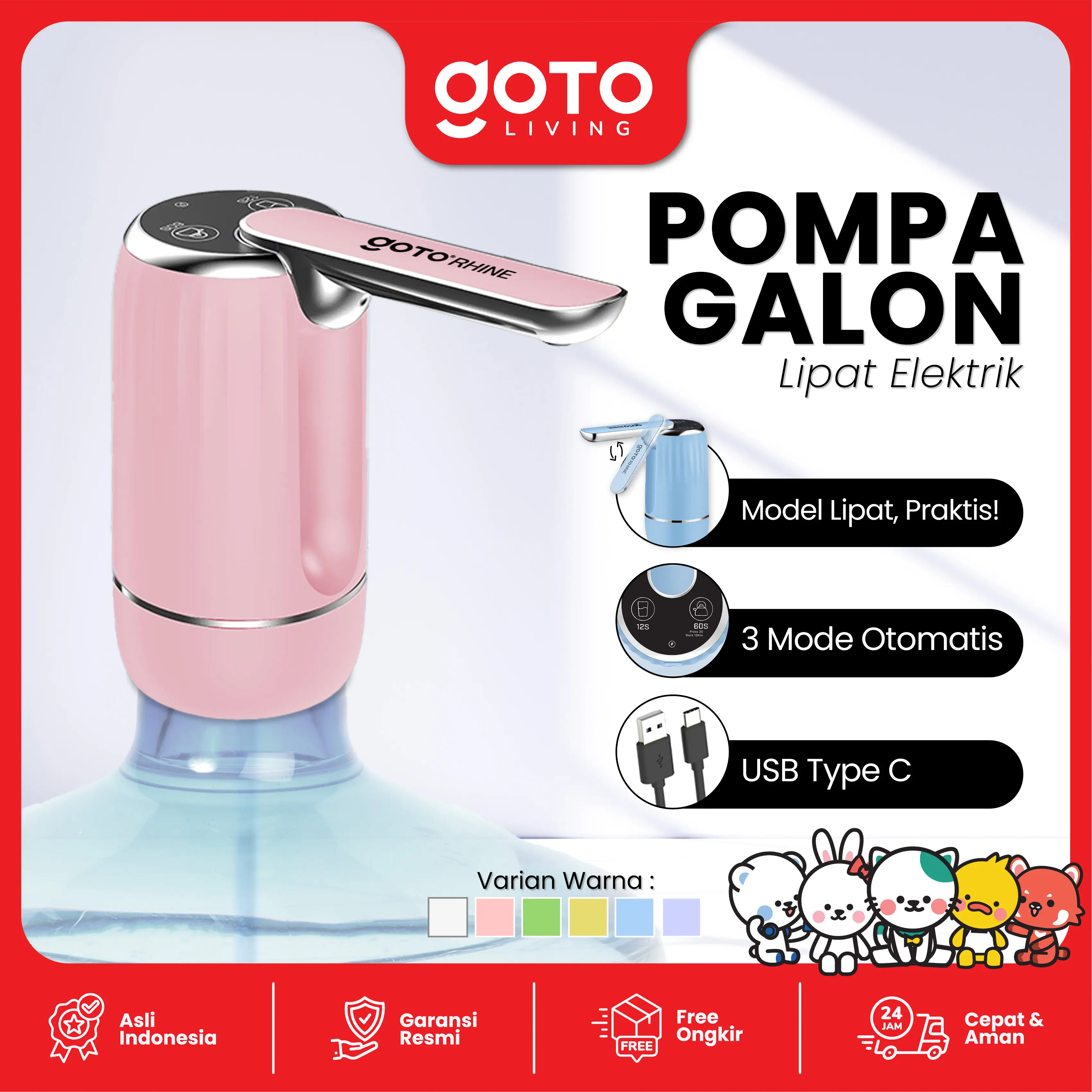 Goto [COD] Rhine Pompa Galon Elektrik Dispenser Air Minum Pump Charge USB