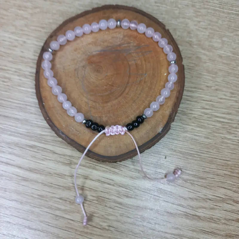 Gelang batu alam bulat Rose Quartz 0