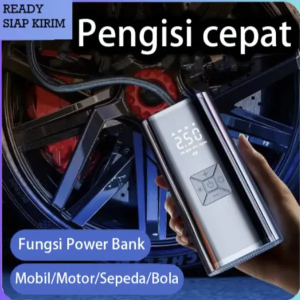 Digital Display Air Pump Inflator Electric Portable Pompa Ban Mobil Motor Sepeda Bola Elektrik Fungsi Power Bank