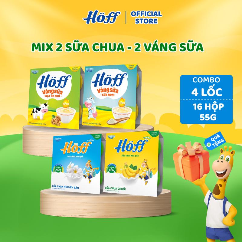 Combo 4 lốc sữa chua và váng sữa Hoff Mix đủ vị  (16 hộp x 55g)