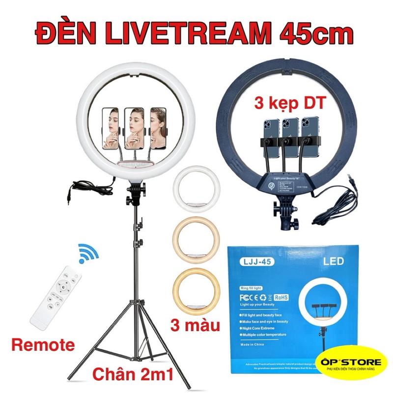  Đèn Livestream 45cm Siêu Sáng 3 chế độ màu kèm remote điều khiển 3 kẹp DT phụ kiện livetream hỗ trợ quay video bán hàng Selfie 