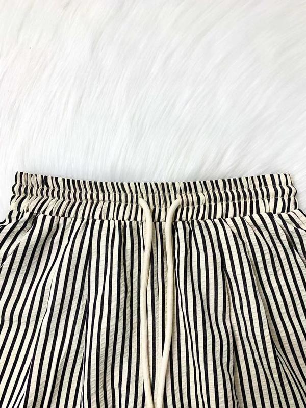 Women's Striped Print Elastic Waist Wide Leg Pants, Casual Comfy Trousers for Spring & Fall, Women's Bottoms for Daily Wear 5