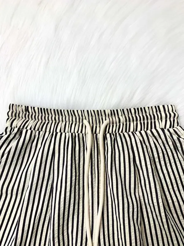 Women's Striped Print Elastic Waist Wide Leg Pants, Casual Comfy Trousers for Spring & Fall, Women's Bottoms for Daily Wear 5