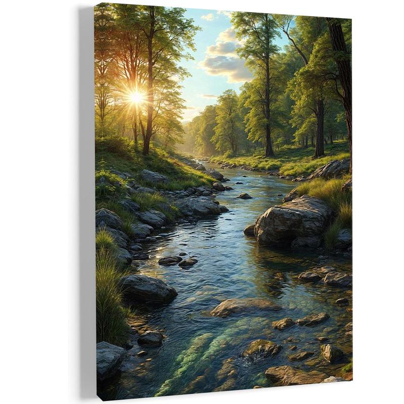Product Introduction of 1 Piece Vibrant Forest Stream Canvas Art - 40.64x 60.96cm Elegant Frame Wall Decoration, Waterproof Wooden Frame, Home, Bedroom, Office Tranquil Nature Scene - Hangable, Ideal Gift for Friends and Family, Outdoor Decoration 0