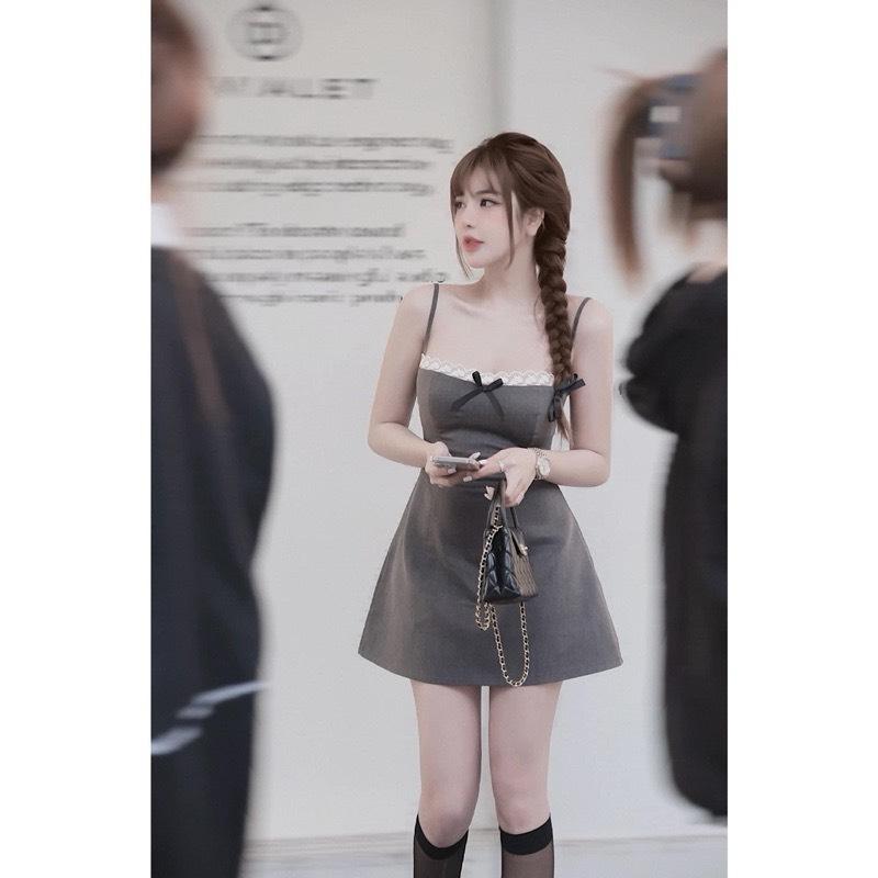 Váy 2 Dây Phối Ren Nơ Phong Cách Hàn Quốc Siêu Xinh Cho Buổi Chơi và Tiệc - NV31