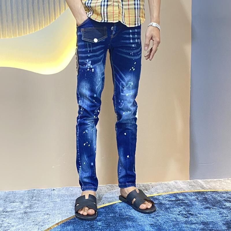 Quần Jeans Nam D2 Túi Nắp Khóa Sườn Màu Xanh Đậm Co Dãn 4 Chiều Menswear Pants dsq dáng