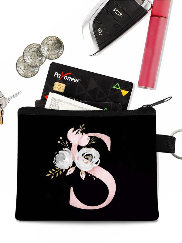 Women's Creative Letter & Floral Pattern Zipper Wallet, Casual Coin Purse Wristlet for Daily Used, Simple Female Wristlet Wallet for Women & Girls 4