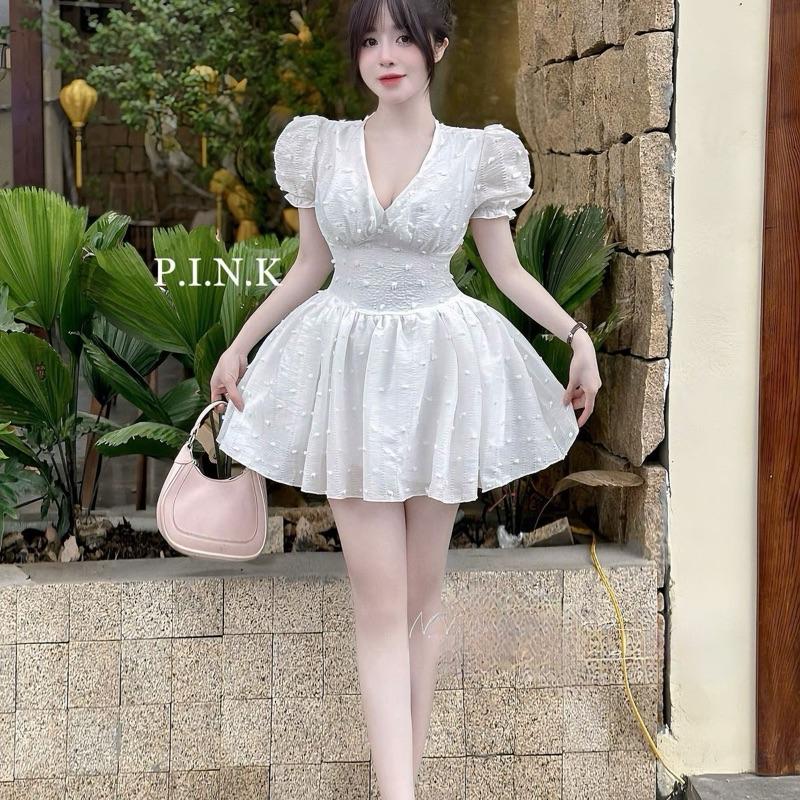 Váy tơ cổ tim tay bồng chân váy xoè xinh hàng thiết kế Nữ Women Top 5