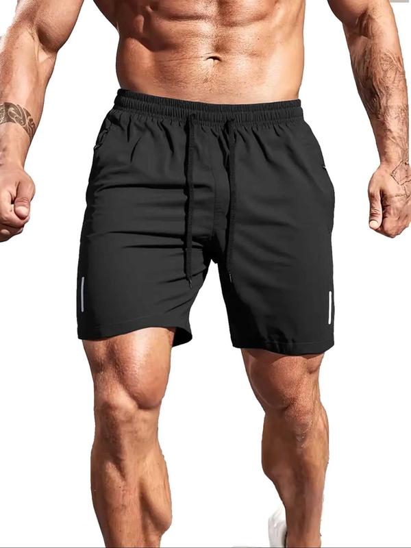 Men's Solid Color Zipper Pocket Shorts, Regular Fit Casual Comfy Breathable Quick Drying Shorts for Gym Workout Cycling Hiking Swimming, Men's Bottoms for Summer 3