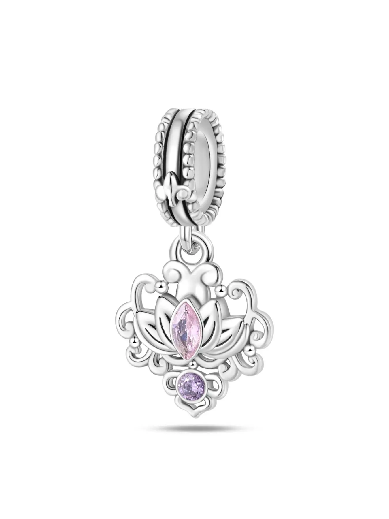 Lotus Flower Design Pendant, Romantic Classical Rhinestone Decor Pendant Suitable for Pandora Original Bracelet, Fashion Jewelry for Party, Daily Decor