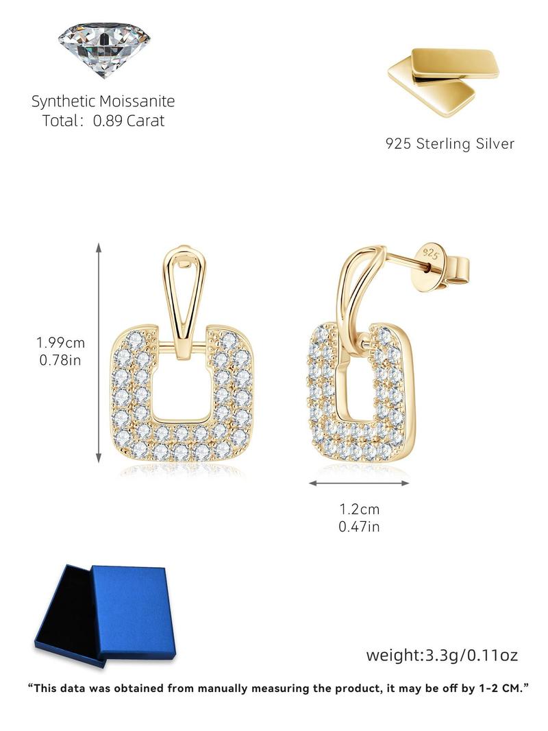 Product Introduction of S925 Sterling Silver Fashion Square Shaped Earrings, 2024 New Style Synthetic Moissanite Decorated Earrings, Trendy All-match & Exquisite Jewelry for Birthday Gift 5