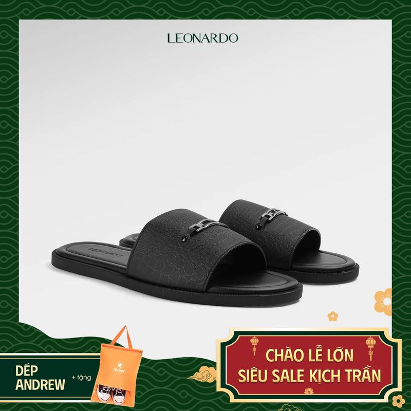[MEGA LIVE] Dép Da Cá Sấu Cho Nam Andrew Quai Ngang Đế Chịu Nhiệt Thương Hiệu Leonardo