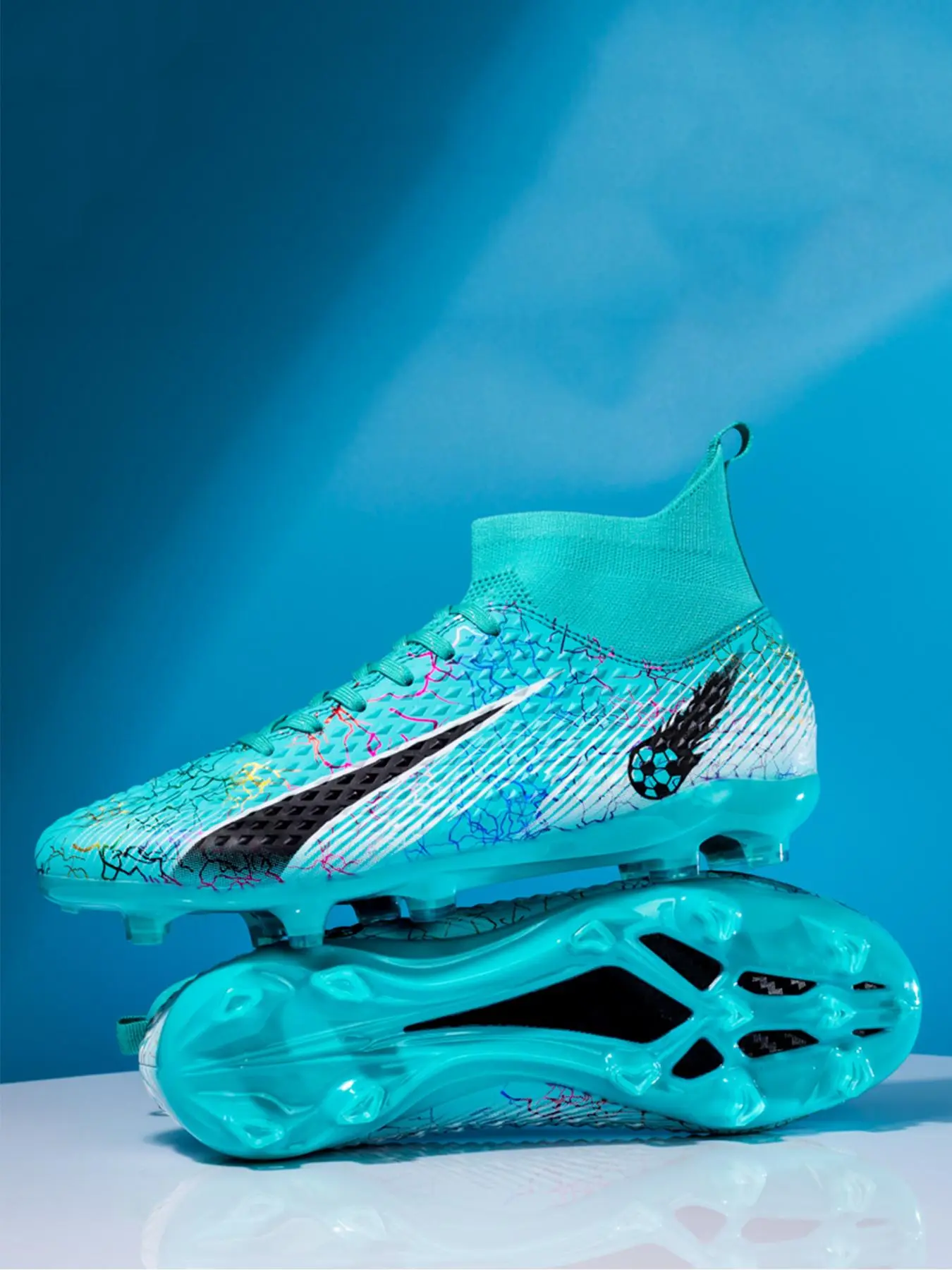 Summer Unisex Street Trend Athletic Soccer Shoes, High-top Long Studs Football Cleats, Comfortable Breathable Anti-slip Lace-up Football Shoes As Birthday Gift