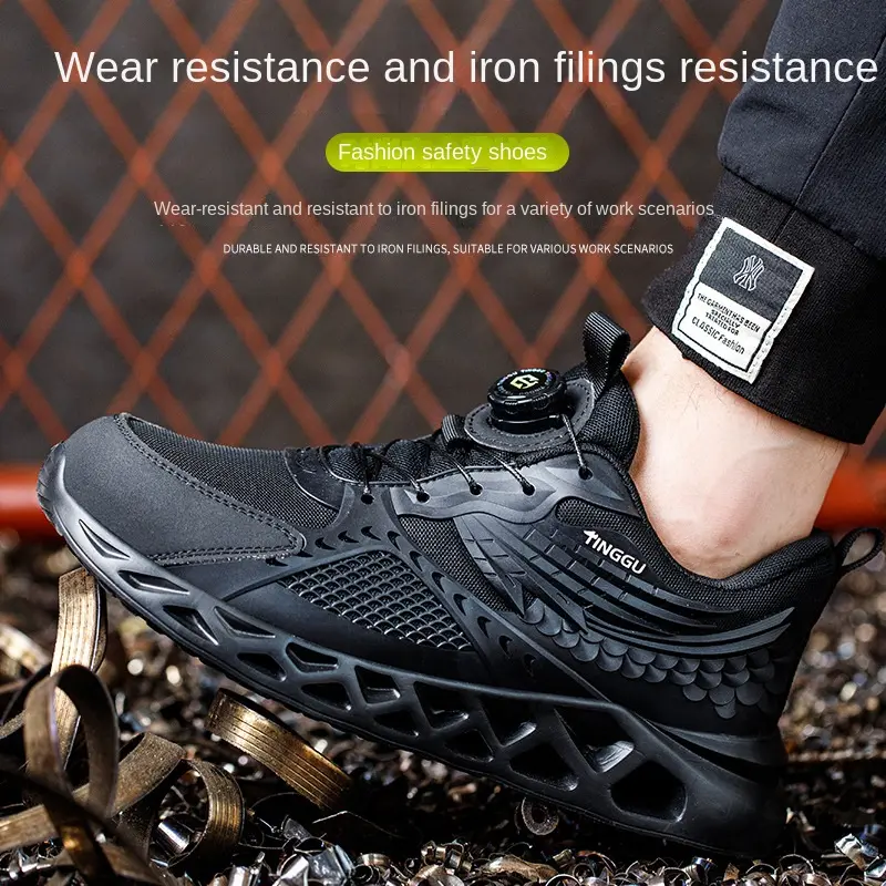Men Women Roof Button Safety Shoes Breathable Work Shoes Anti-smash Anti-puncture Steel Toe Shoes Anti-slip Deodorant Protective Shoes for Construction Site Labor Protection Shoes