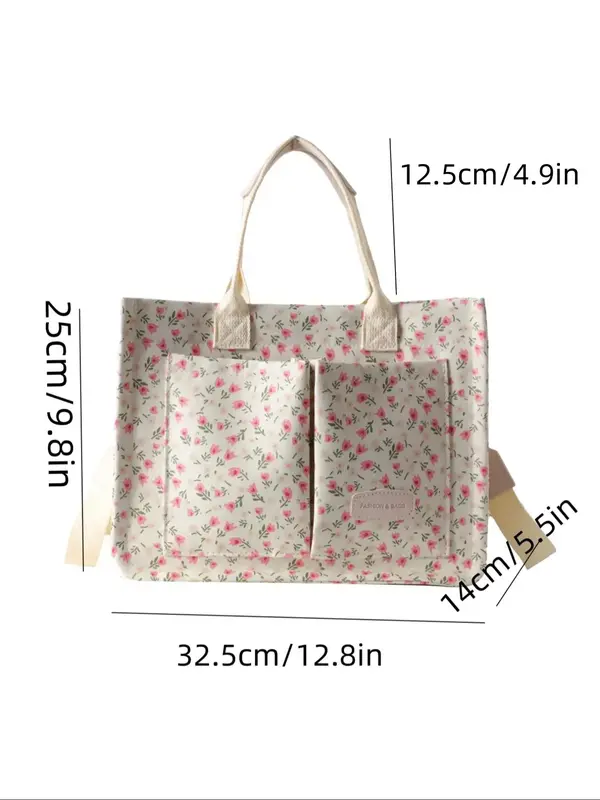 Stylish Ditsy Floral & Polka Dit & Star & Fruit Pattern Tote Bag As Back To School Gift, Tote Bag for Women,  Unique Bags, Tote Bag for School Gifts, Trendy Versatile High-quality Daily Commuting Handbags for Work Office & Daily Used 4