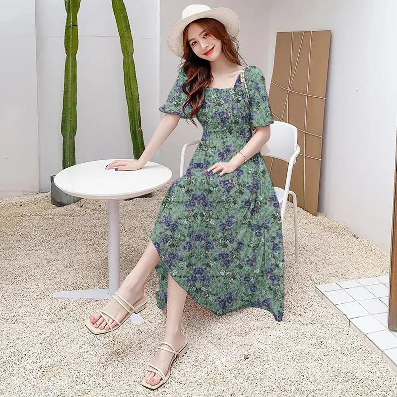 LAUSA STORE - Dress Gracia Flow Pakaian Wanita Kasual Motif Floral Cantik Gaun Sifon Gaya Korean Style Fashionable 5