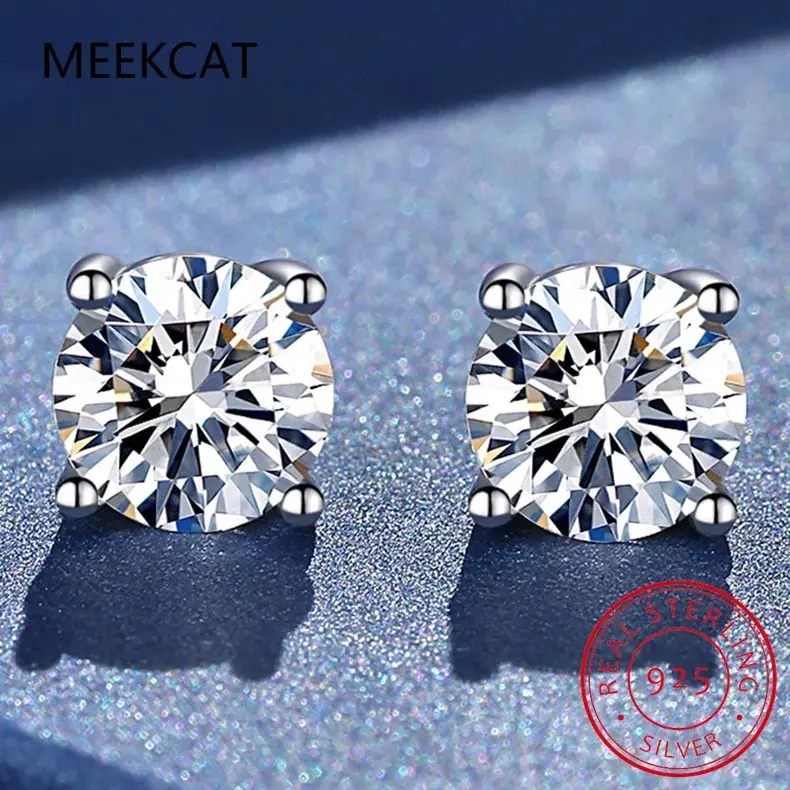Bông Tai Đinh tán Moissanite, Bạc Sterling 925 100%, 2 Carat Thật, 8Mm, Đinh Bốn Móng, Dành Cho Phụ Nữ, Đồ Trang Sức Tốt Cho Đám Cưới Lấp Lánh 1