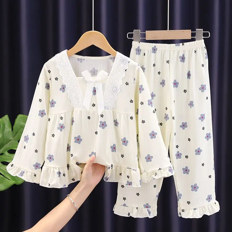 Bộ Đồ Ngủ Trẻ Em, Quần Dài Tay, Bộ Sưu Tập Mùa Xuân Và Mùa Thu, Thiết Kế Cô Gái Ngọt Ngào Hoạt Hình, Thích Hợp Cho Trẻ Em Trung Bình Và Lớn, Điều Hòa Không Khí, Bộ Đồ Mặc Nhà, Năm 2025
