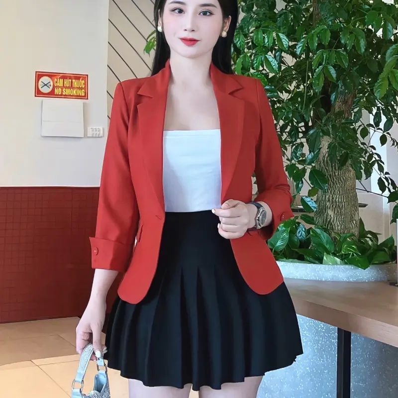 Áo vest nữ công sở tay lỡ hàng thiết kế cao cấp cổ chữ V ôm gọn chiết eo nhẹ 3