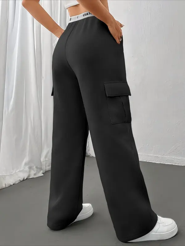 Women's Letter Print Pocket Sweatpants, Casual Jogger Pants for Daily Wear, Ladies Bottoms for Spring & Fall 2