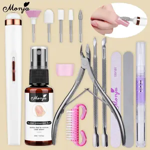 Monja Kit Penghapus Cuticle Kuku Profesional dengan Mesin Drill, File, Buffer, Pemendorong, dan Minyak Nutrisi untuk Manikur DIY