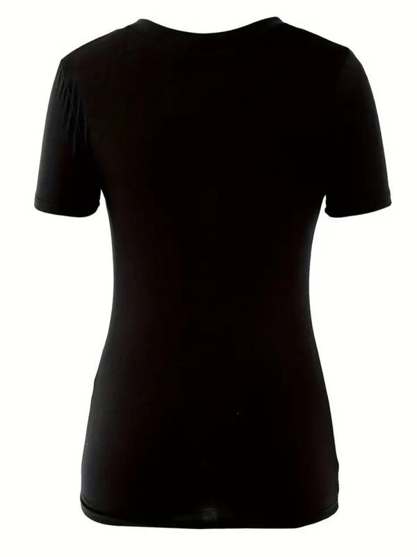 【Plus Size】 Solid V Neck Tee, Casual Short Sleeve T-shirt for Daily Wear, Women Clothing for All Seasons 4