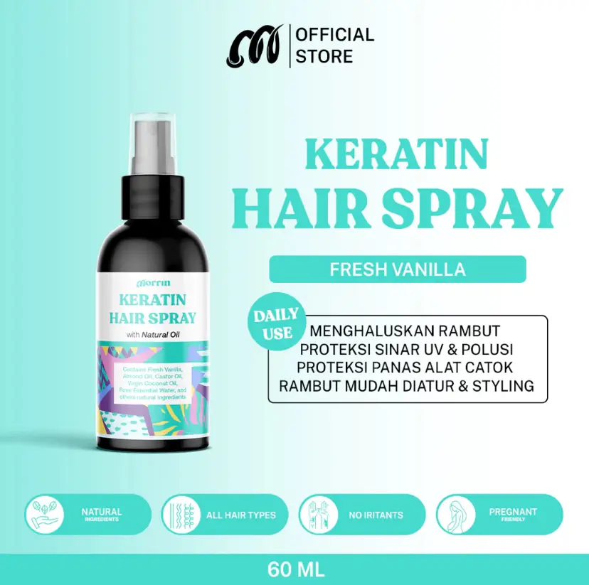 Morrin Fresh Vanilla Keratin Hair Mist - Spray Vitamin Dan Parfum Rambut untuk Melindungi Panas Dan Rambut Mudah Diatur