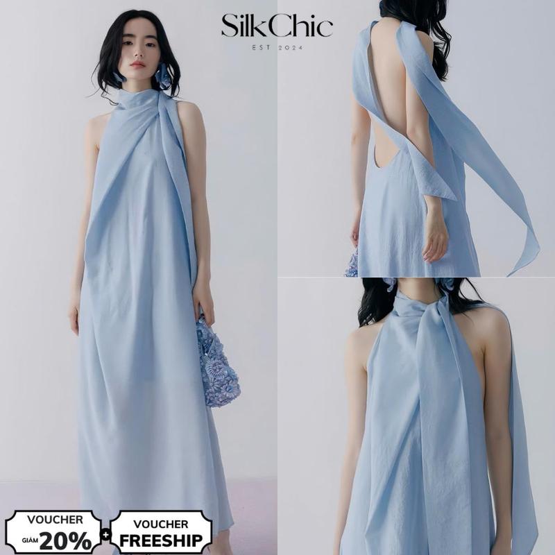  Đầm Dự Tiệc Cổ Yếm Hở Lưng Sang Chảnh Dịp Tết 2026 SC781 – Đầm Dáng Dài Phối Cổ Nơ Thanh Lịch 