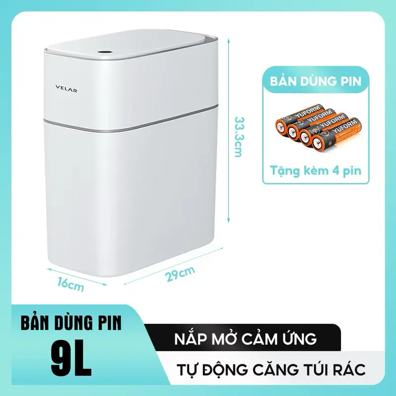 Thùng rác nắp mở cảm ứng Velar tự căng túi rác chống mùi chống nước cho phòng khách nhà bếp nhà vệ sinh - VELAR16 Đựng Rác Đồng 4