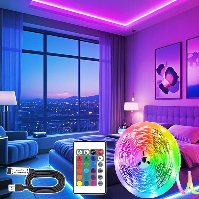 Product Introduction of RGB LED Strip Light, 1 Count USB Powered LED Strip Light with 24-Key Remote Control, Color Changing LED Ambient Light for Bedroom, Party, TV Backlighting, Modern Decorative Light 0