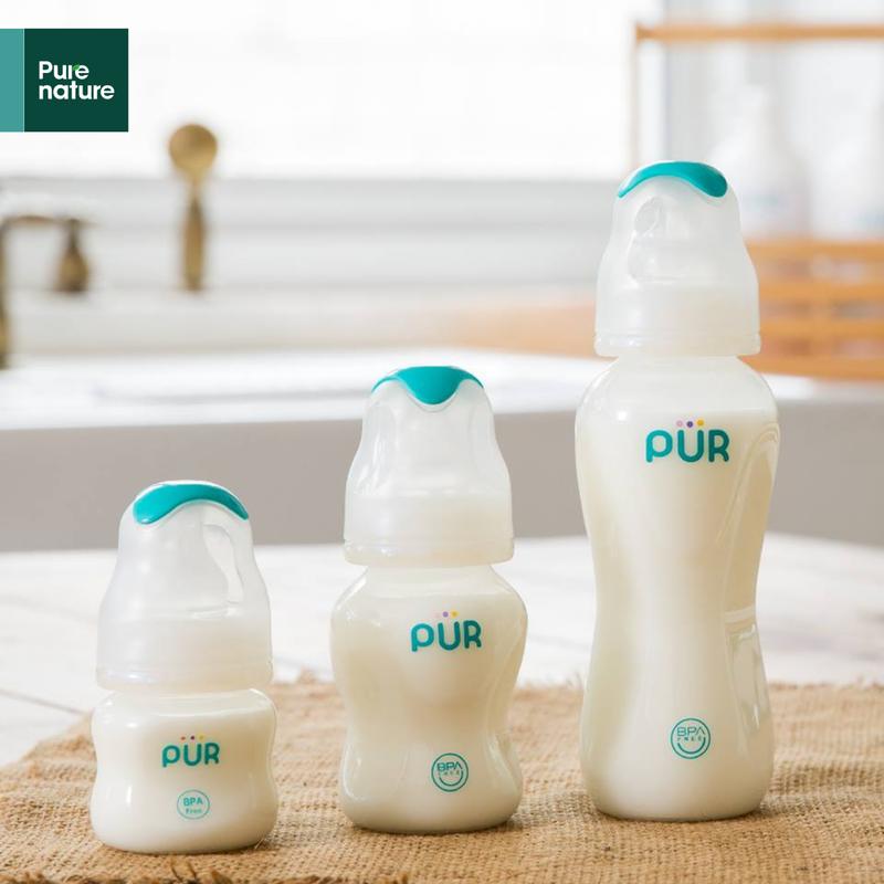 PUR -  Bình Sữa Cổ Thường PUR ADVANCED ms1800-1801-1802 60ml/125ml/250ml Chống Đầy Hơi An Toàn Cho Bé Núm Ti Silicone Pro-flo An Toàn Không Mùi