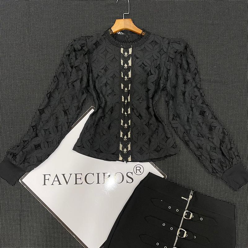 Áo Thun Nữ FAVECIROS Phối Ren Hoạ Tiết Sang Trọng Và Tinh Tế MSSP:#504659 Top Women 2