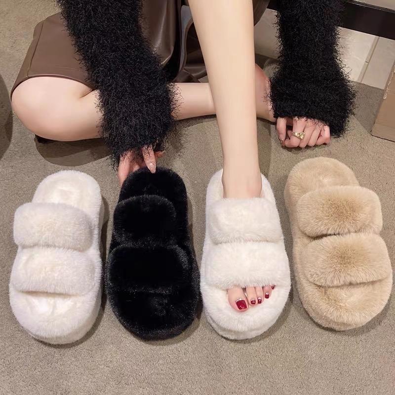 Dép Lông hai quay ngang Phủ lông dày đế cao 5cm DéP Slipper Có Quai Nữ