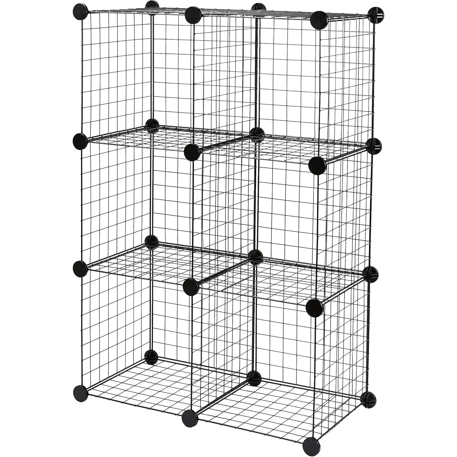 Basics 6 Cube Wire Grid Stackable Storage Shelves, Black, 66 x 32 x 96.5 cm