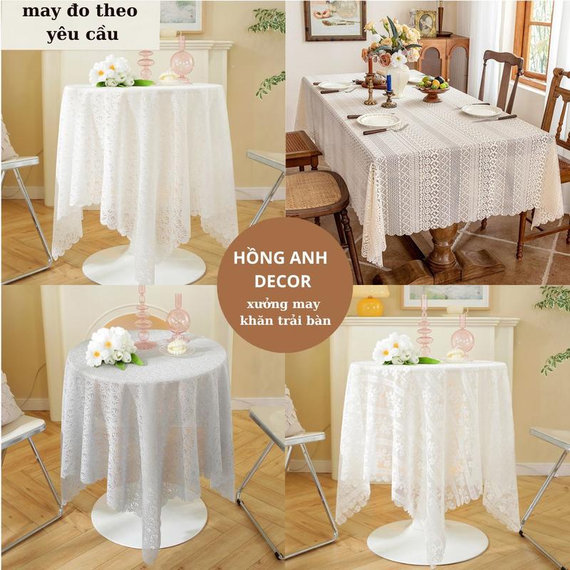 Cao Cấp Khăn trải bàn ren trắng khăn trải bàn vải ren làm từ chất liệu polyester chống bám bẩn trang trí decor