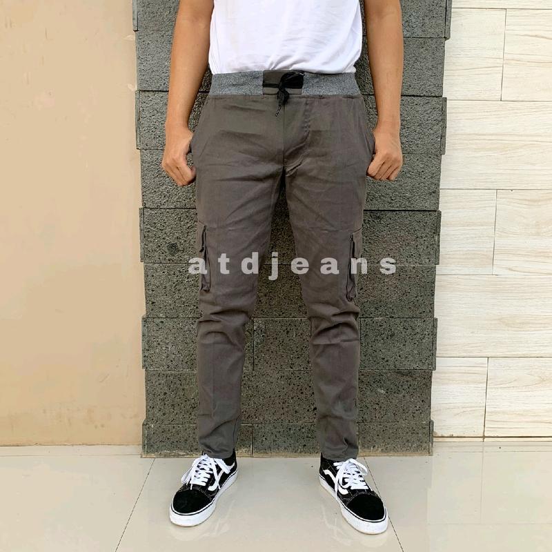 Atd jeans celana panjang cargo pria PREMIUM celana cargo pria bahan catton | pinggang karet/rip dewasa nyaman santai karet  cowok  keren Katun Distro 2