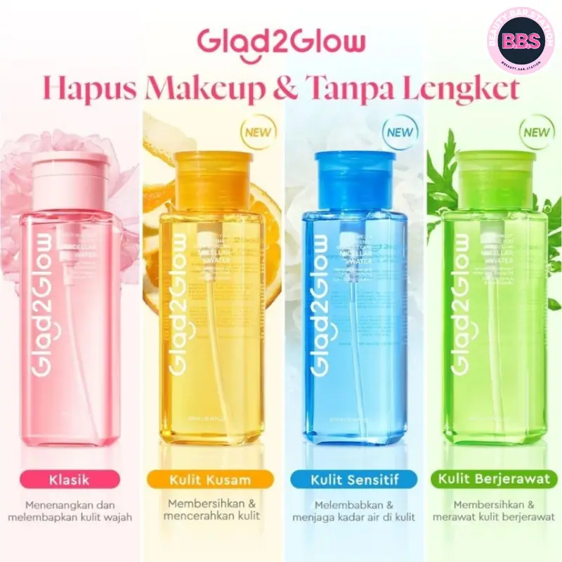 GLAD2GLOW Micellar Water Series | Makeup Remover | Pembersih Wajah | Cherry Blossom | Yuja Vit C | Mugwort Acne | Tremella Panthenol 0