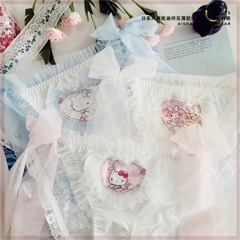Đồ Lót In Hình Cô Gái Dễ Thương, Phong Cách Kitty, Ngọt Ngào Và Nóng Bỏng, Ren Mỏng, Thoáng Khí, Không Đường May, 30327S