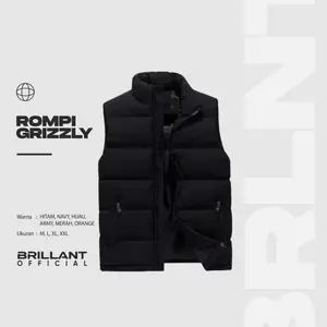 Brillant - Grizzly (2) Rompi Pria Dewasa Polos Warna Garis Hitam Navy Army Orange Oren Ukuran Size M L XL XXL Jaket  Vest Bodyvest Mantel Motor Bikers Bahan Soft Parasut Despo Dacron Tebal Lembut Pelindung Dada Anti Angin Furing Korea Ori Pine Regular