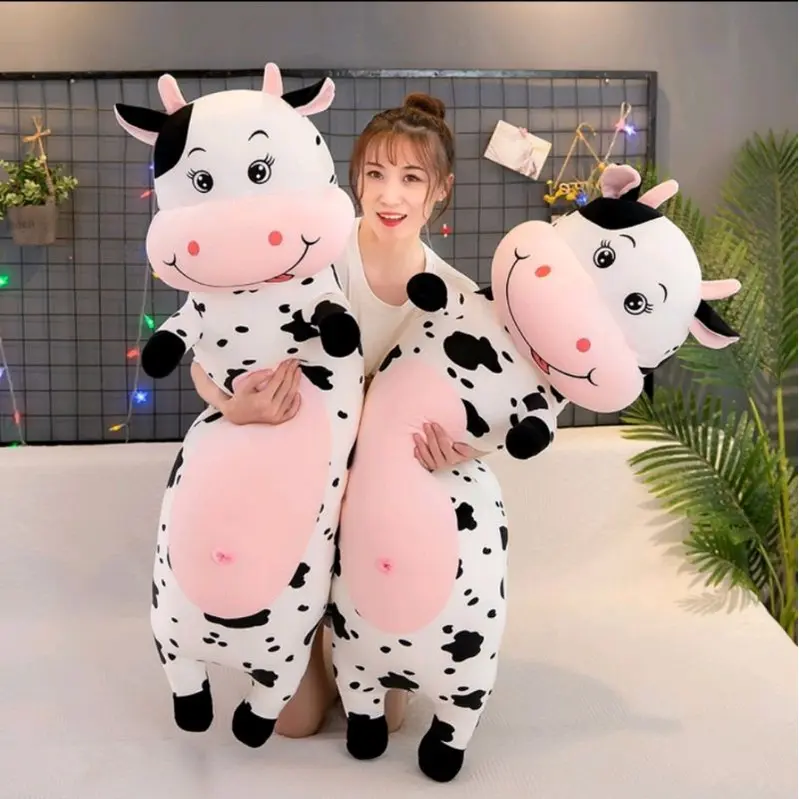 Bantal Guling Sapi 80cm Plush Lembut Imut Hadiah Ulang Tahun Cewek Cowok Mainan Bayi Berlabel SNI Bisa COD