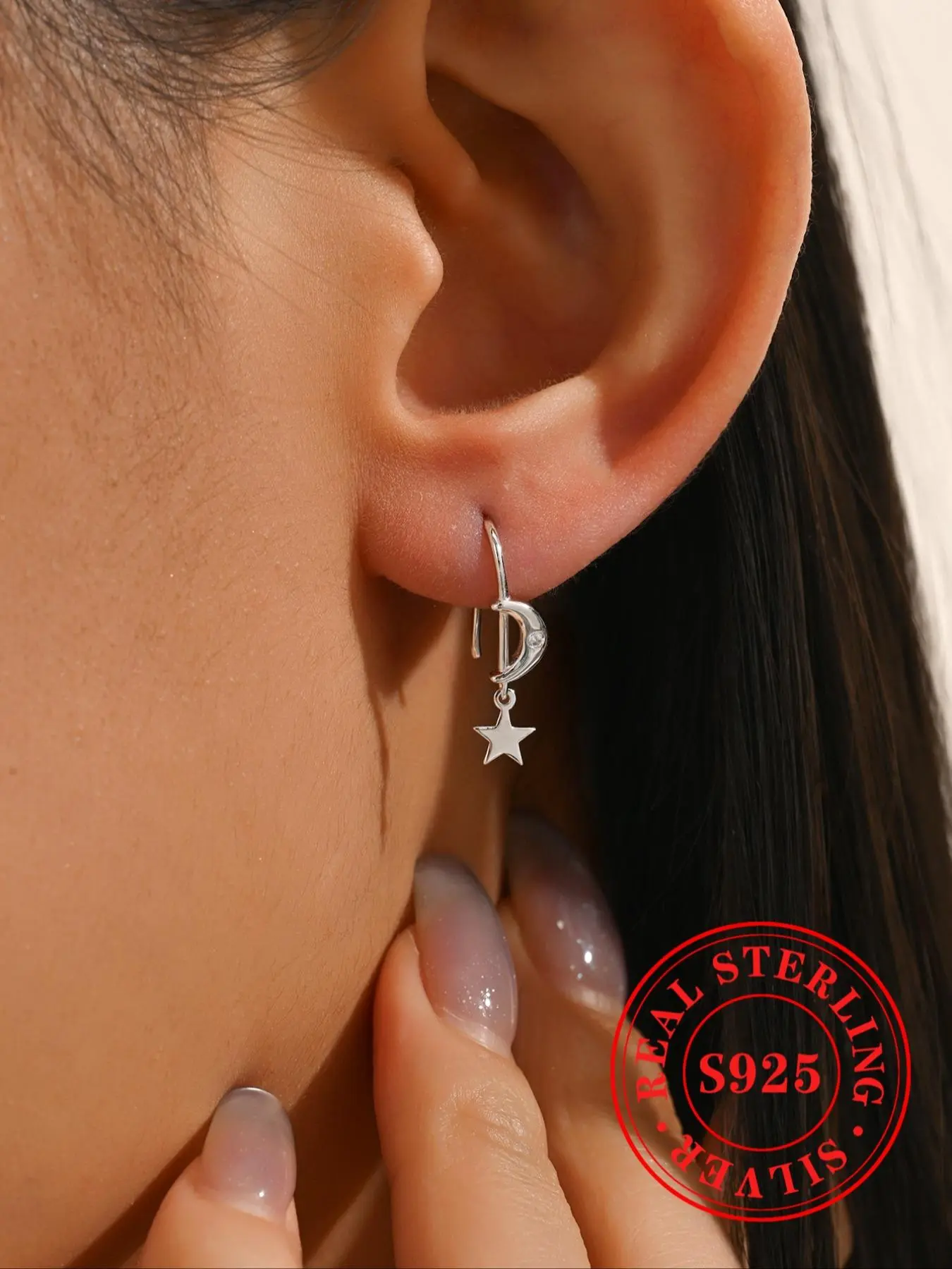 925 Sterling Silver Star & Moon Design Earrings, Fashionable Earrings for Women & Girls, Trendy All-match & Exquisite Jewelry for Birthday Gift