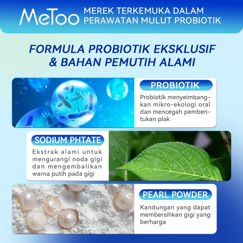 MeToo Teeth Whitening Powder / Whitening Tooth Powder / Probiotik / Pemutih Gigi Mutiara / pembersih karang gigi / menghilangkan kalkulus gigi / memperbaiki gigi kuning / menghilangkan bau mulut / obat kumur karang gigi Memutihkan Perawatan 1
