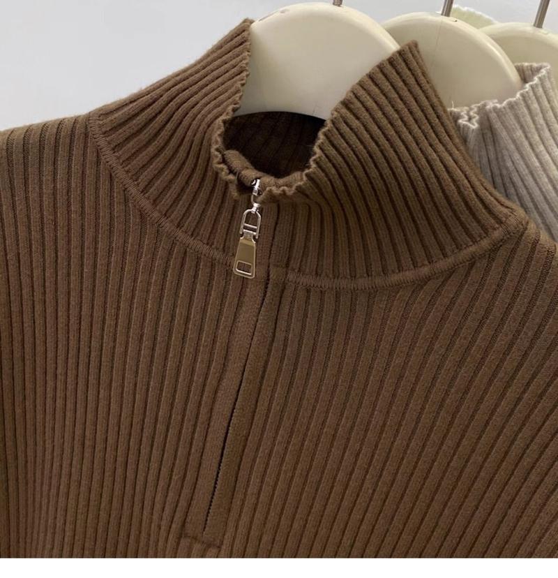 Product Introduction of 200 Wearable plus Size Polo Top Women's Autumn and Winter Half-High Collar Half-Open Zipper Sweater Loose Slimming Sweater Fashion 12