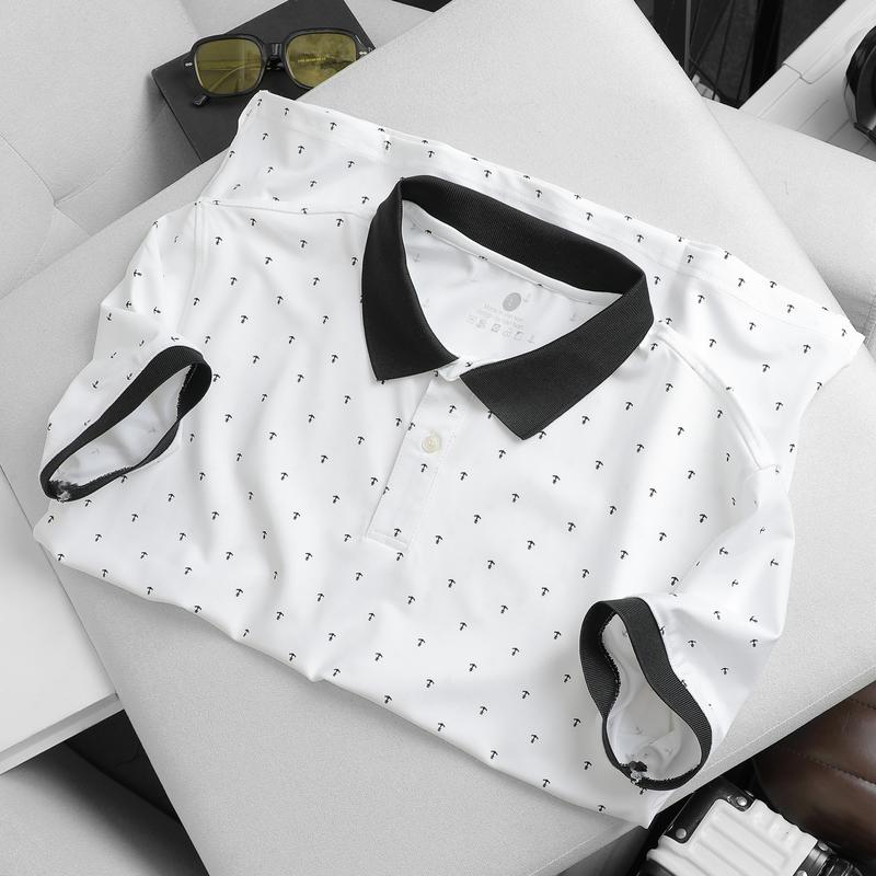 Áo Polo nam nữ ABFIT cổ bẻ mỏ neo thun CVC co dãn thoáng mát , hút mồ hôi , phối trơn viền ngắn tay trẻ trung cotton Menswear Shirt trắng đen , cho bố A47 Nhung Tre