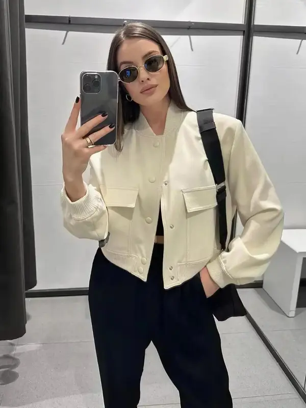 Women's Fitted Pocket Button Front Stand Collar Jacket, Utah Girl Outfits, Casual Drop Shoulder Long Sleeve Outerwear for Fall & Winter, Jackets Lady Coats, Holiday Evening Outfits 2024, School Essentials, Clubbing Tops Modest Outfits 0