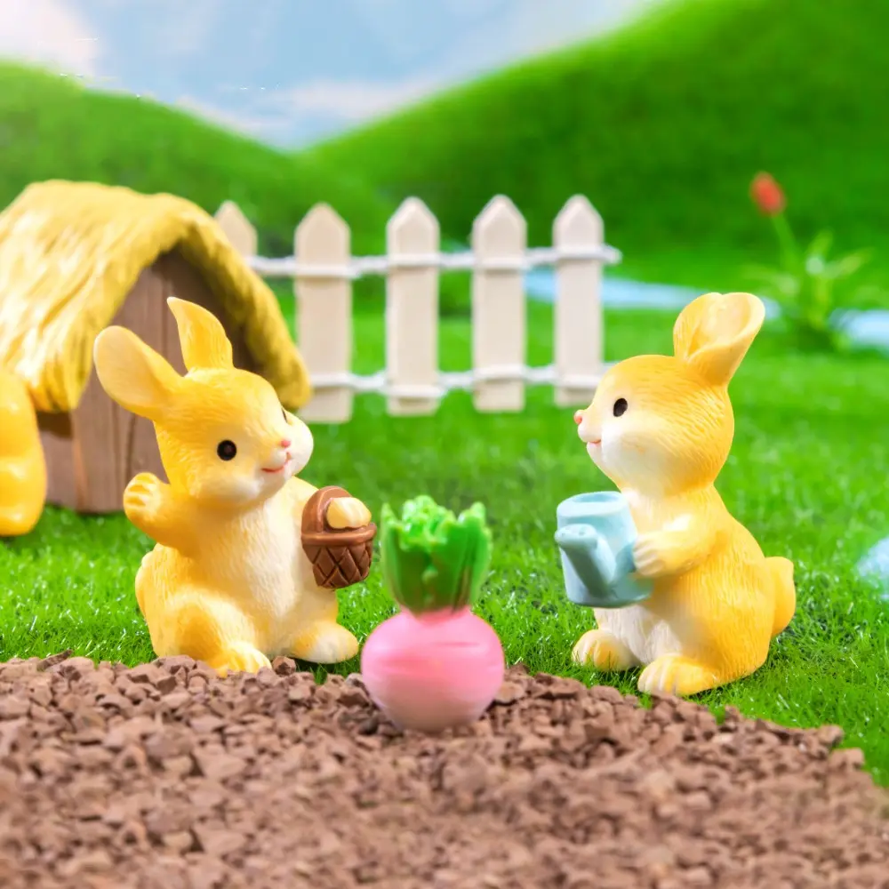 Cute Farm DIY Landscape Decoration Rabbit Statue Home Decoration Miniatures Countryside Crafts