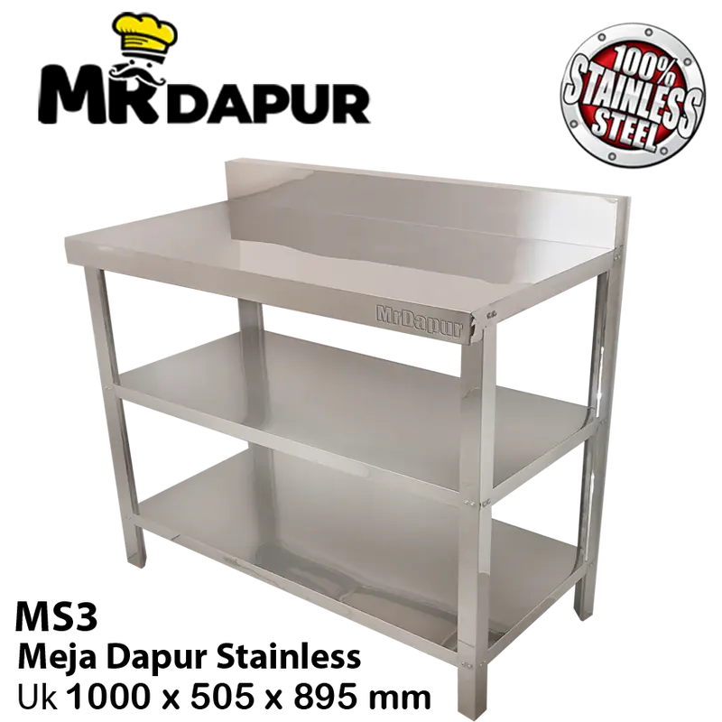 Meja Dapur Stainless Steel Mr Dapur 3 Rak Serbaguna MS 3 0