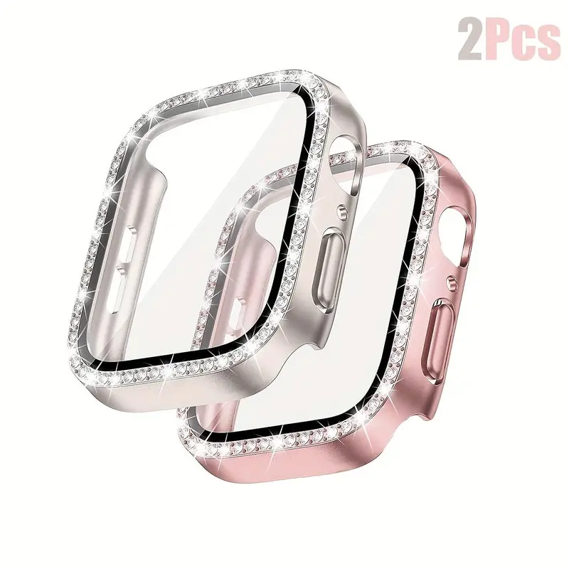 Streamlined Charms 2 - Piece Set Of Women's Shiny Diamond PC Watch Shells With HD Hardened Glass Screen Protectors. Compatible With Apple Watch 40 - 46mm Sizes And Series 10/9/SE/8/7/6/5/4, Offering Shockproof And Anti - Fall All - Round Protection 3