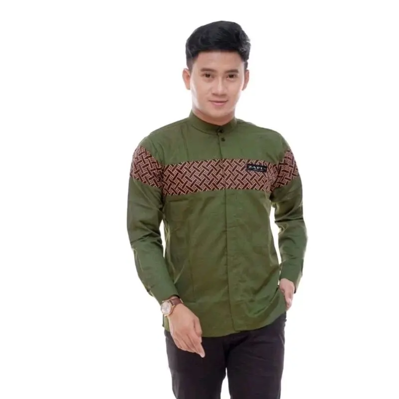 Baju Koko Lengan Panjang Pria Dewasa Motif Batik Qynang kobata Kobata Katun Matt 8